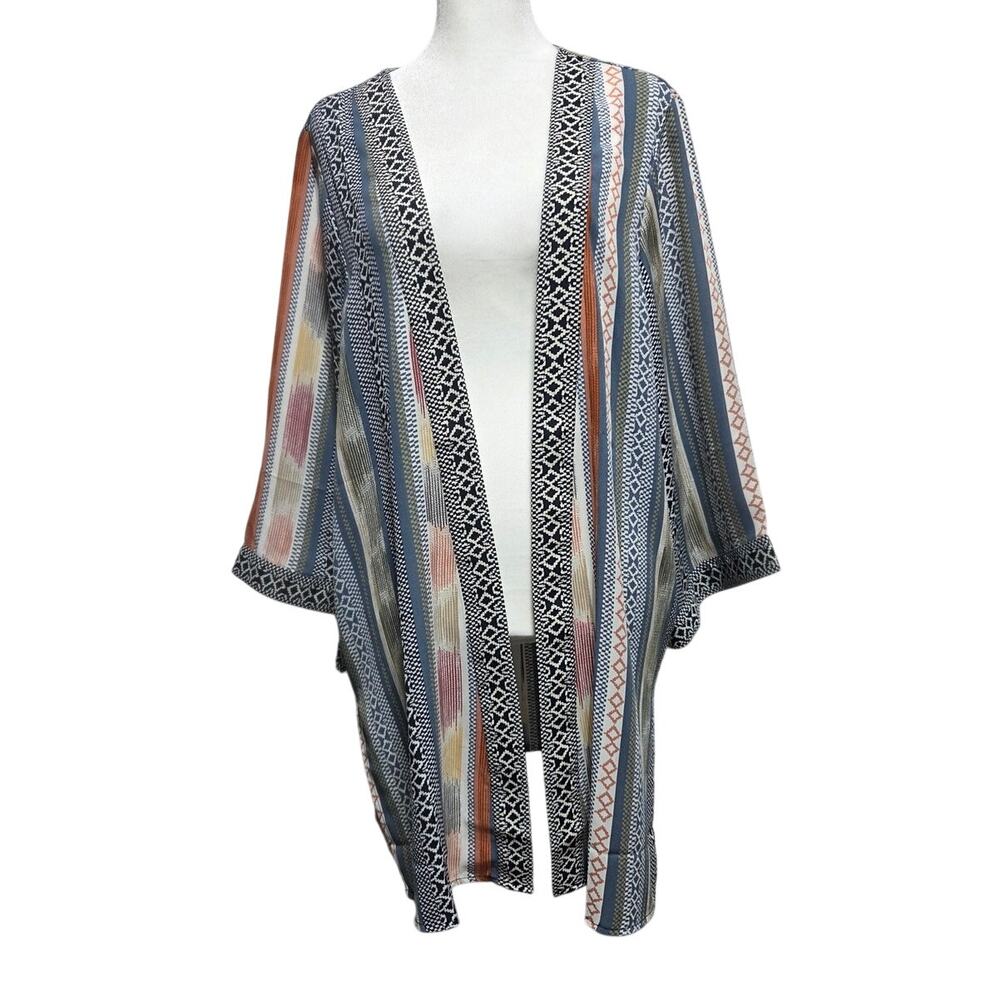 Christopher & Banks Colorful Open Front Kimono Duster L/XL